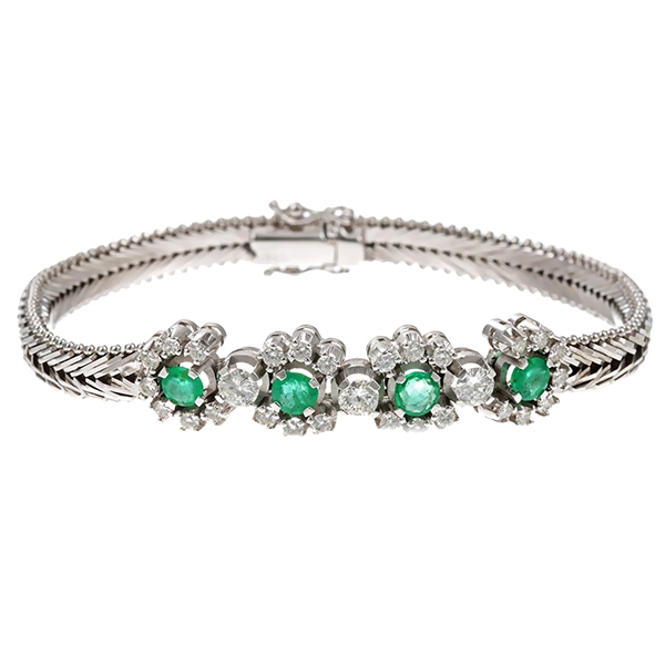 Armband, 18K, Gelbgold rhodiniert, Smaragd, Brillant