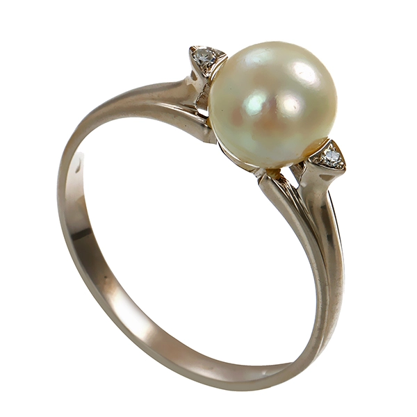 Diamantring, 18K, Weißgold, Perle, Diamanten