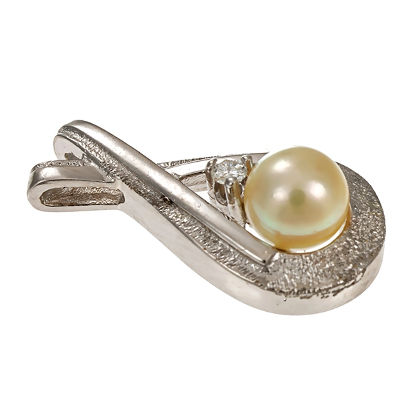 Anhänger, 14K, Weißgold, Brillant, Perle