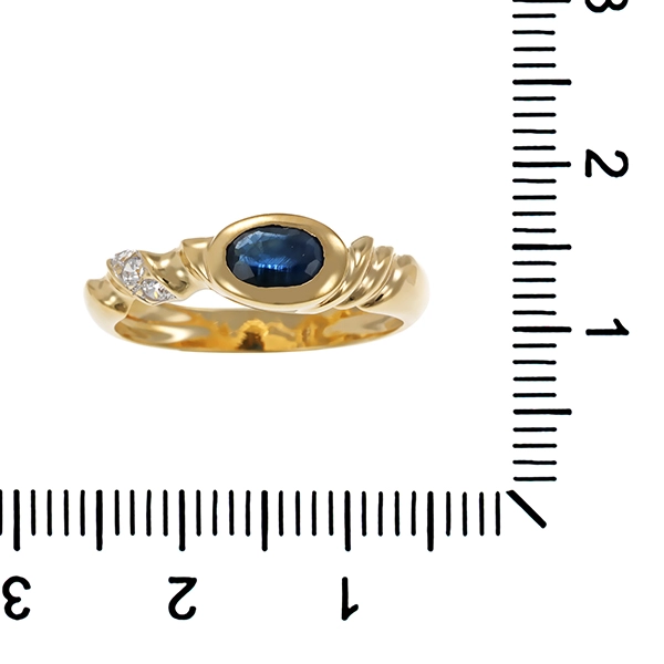 Ring, 14K, Gelbgold, Zirkonia, Synth. Saphir