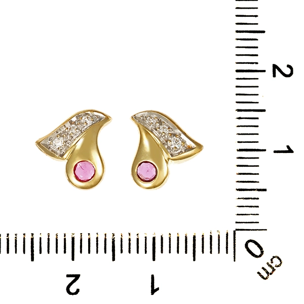 Ohrstecker, 14K, Gelbgold, Rubine, Zirkonia