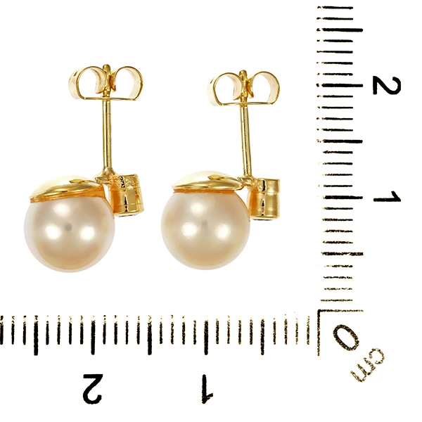 Ohrstecker, 14K, Gelbgold, Perle, Brillante