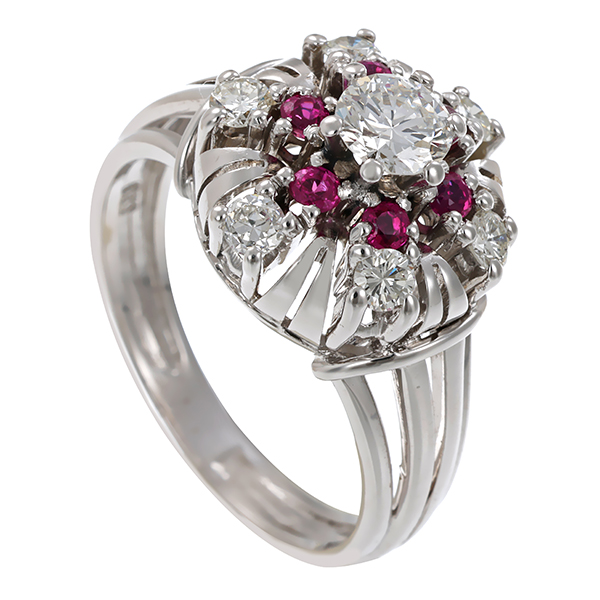 Ring, 14K, Weißgold, Brillant, Rubin