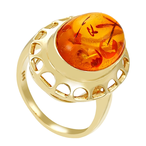 Ring, 14K, Gelbgold, Bernstein