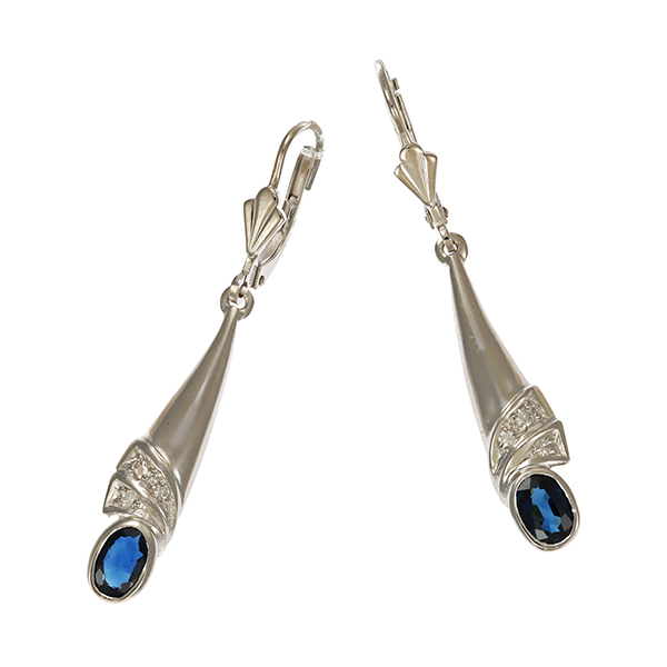 Ohrhänger, 14K, Weißgold, Diamant, Saphir