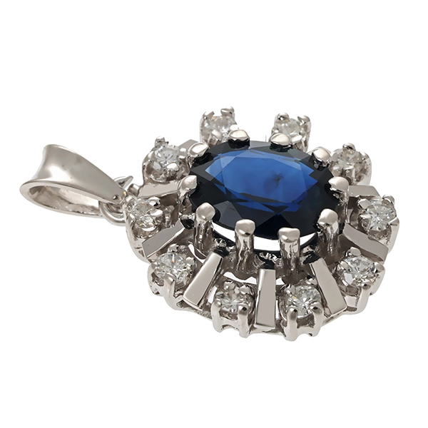 Anhänger, 14K, Weißgold, Saphir, Brillanten