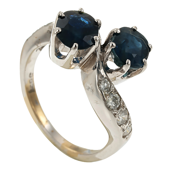 Ring, 14K, Weißgold, Saphir, Brillanten