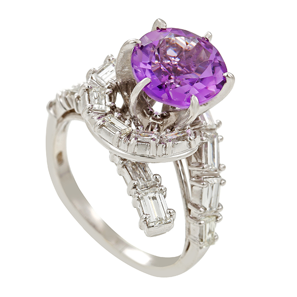 Ring, Platin, Amethyst, Diamanten