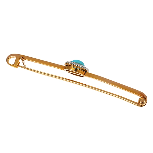 Brosche/Nadel, 14K, Gelb-/Weißgold, Türkis, Diamant