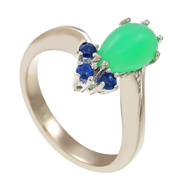 Ring, 14K, Weißgold, Chrysopras, Saphire