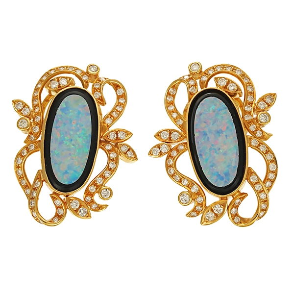 Clipstecker, 18K, Gelbgold, Synthetische Opale, Brillanten