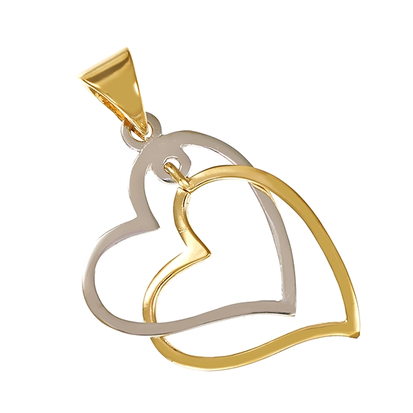 Anhänger, 14K, Gelb-/Weißgold, Herzen