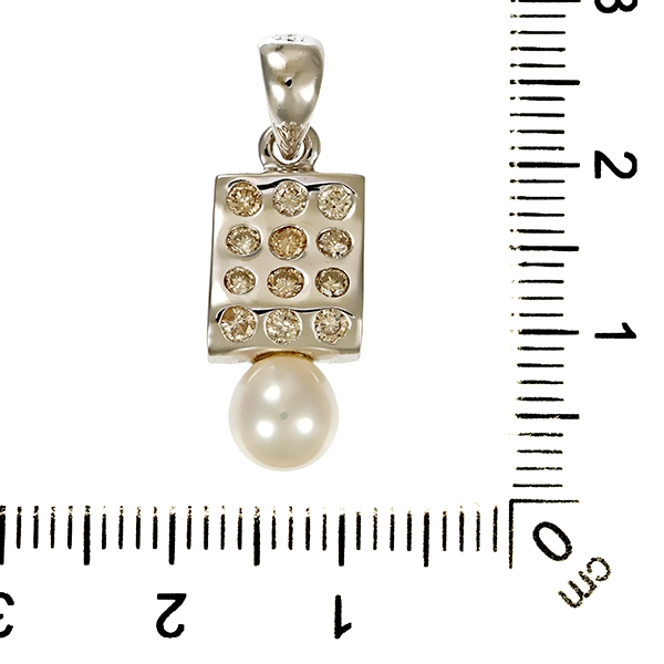 Anhänger, 14K, Weißgold, Perle, Brillant