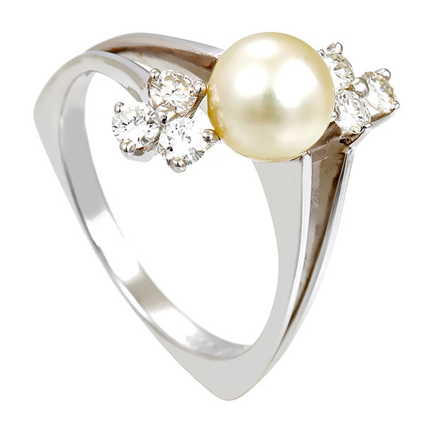 Ring, 18K, Weißgold, Brillanten ca.0,40ct, Perle