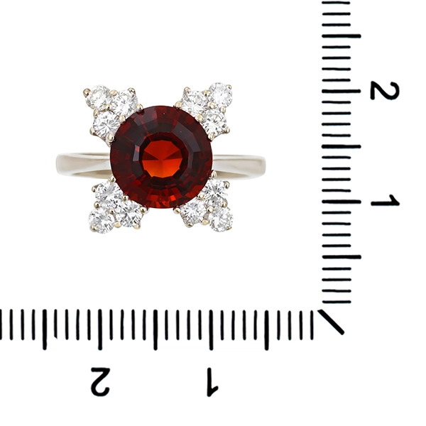 Ring, 14K, Weißgold, Granat, Brillanten