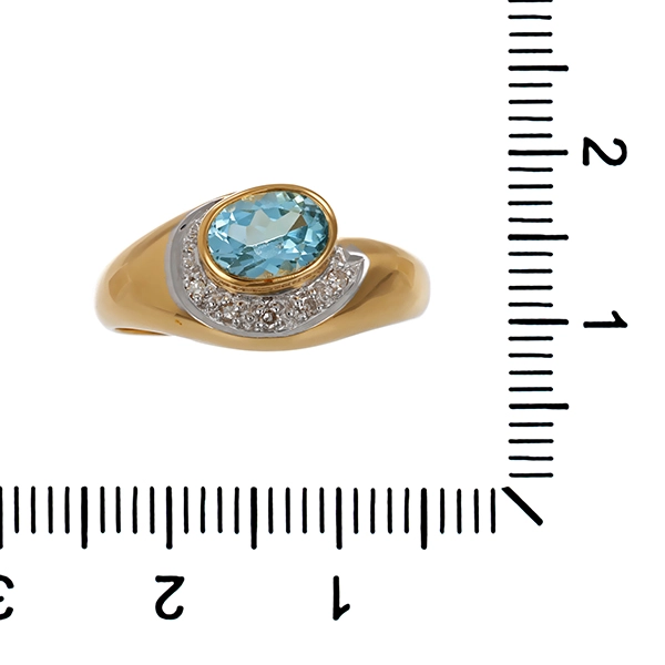 Ring, 18K, Gelb-/Weißgold, Topas blau, Diamant