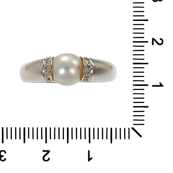 Ring, 14K, Weißgold, Perle, Diamanten