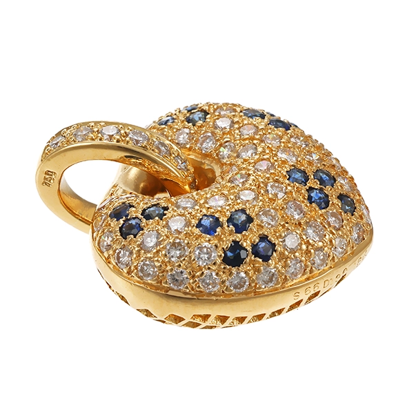 Anhänger, 18K, Gelbgold, Saphire, Brillanten, herz