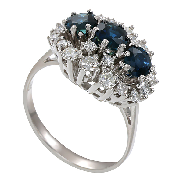 Ring, 14K, Weißgold, Saphire, Brillanten