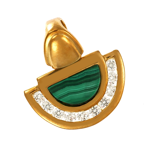 Anhänger, 8K, Gelbgold, Malachit, Zirkonia