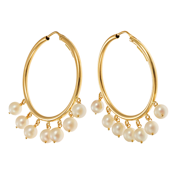 Creolen, 18K, Gelbgold, Perlen