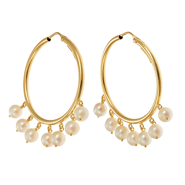 Creolen, 18K, Gelbgold, Perlen