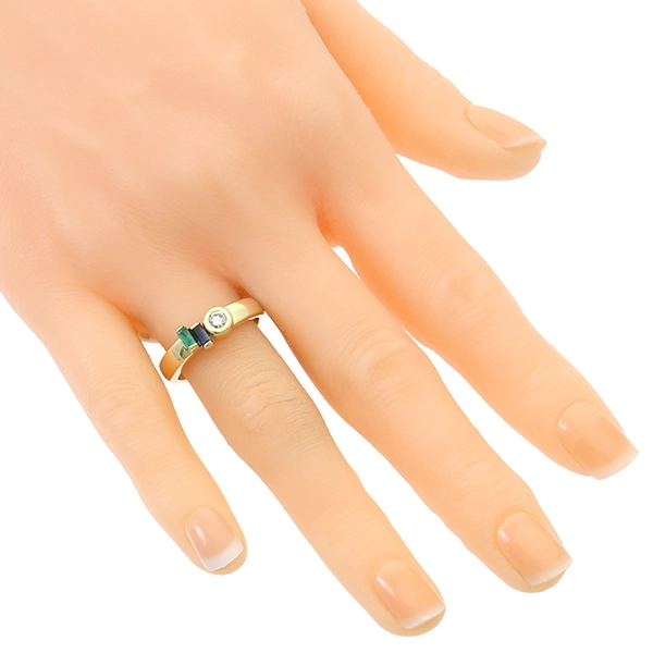 Ring, 14K, Gelbgold, Brillant, Saphir, Smaragd
