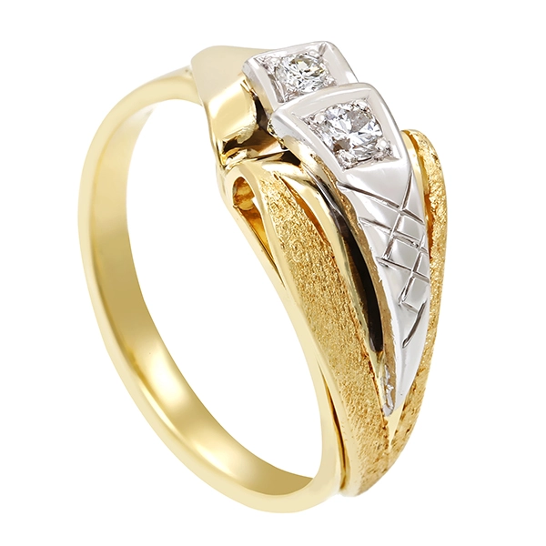 Diamantring, 14K, Gelb-/Weißgold, Handarbeit, Brillanten