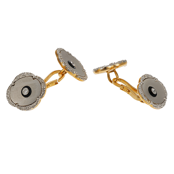 Manschettenknöpfe, 14K, Gelb-/Weißgold, Diamanten