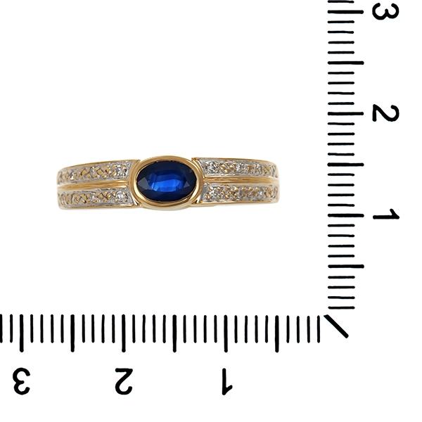 Ring, 14K, Gelbgold, Diamant, Saphir