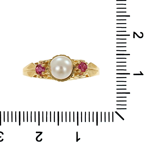 Ring, 14K, Gelbgold, Perle, Rubine