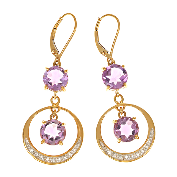 Ohrringe, 14K, Gelb-/Weißgold, Zirkonia, Amethyst