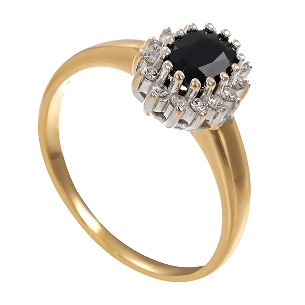 Ring, 14K, Gelb-/Weißgold, Saphir, Diamant