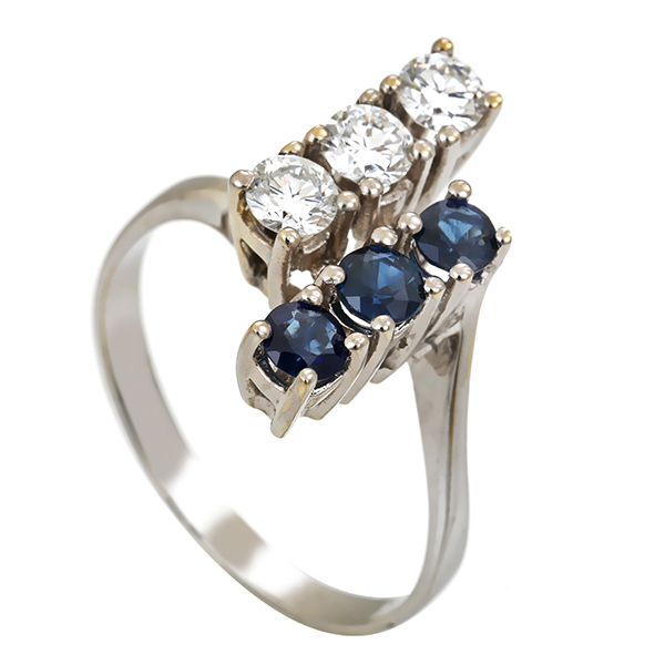 Ring, 14K, Weißgold, Saphire, Brillanten 0,45 ct