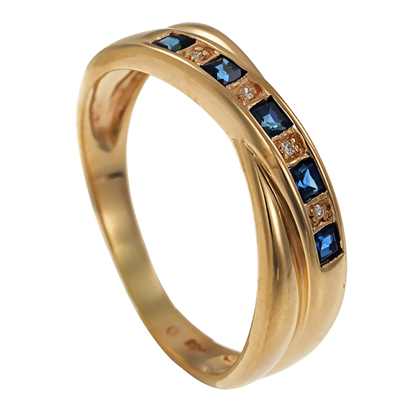 Ring, 14K, Gelbgold, Saphire, Diamanten