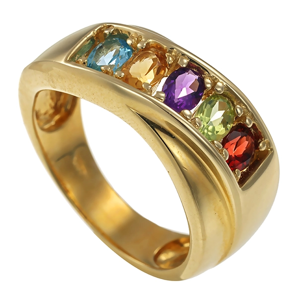 Ring, 14K, Gelbgold, Edelsteine