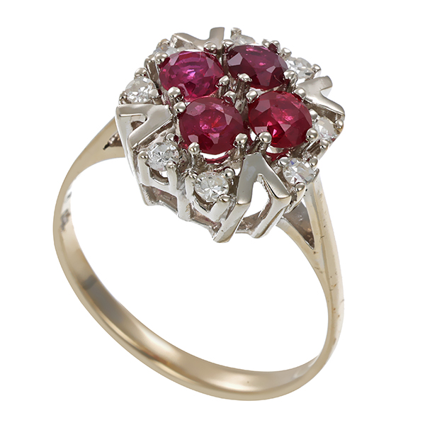 Ring, 14K, Weißgold, Rubine, Diamanten