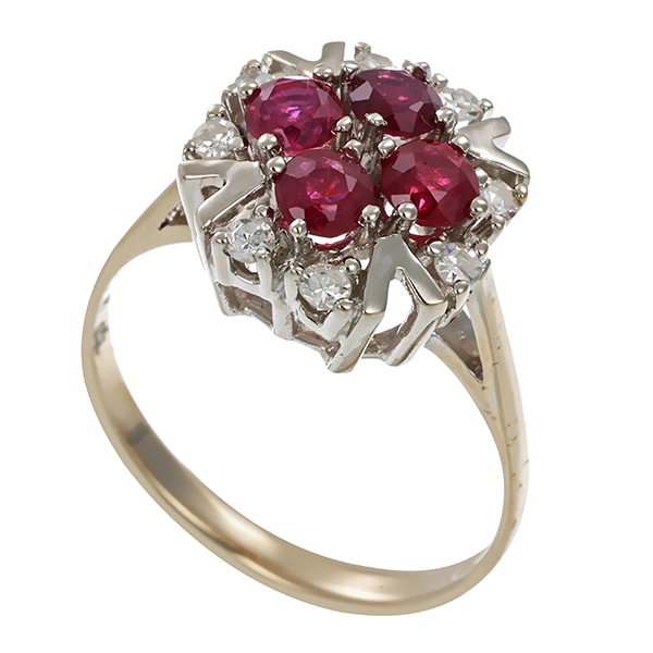 Ring, 14K, Weißgold, Rubine, Diamanten