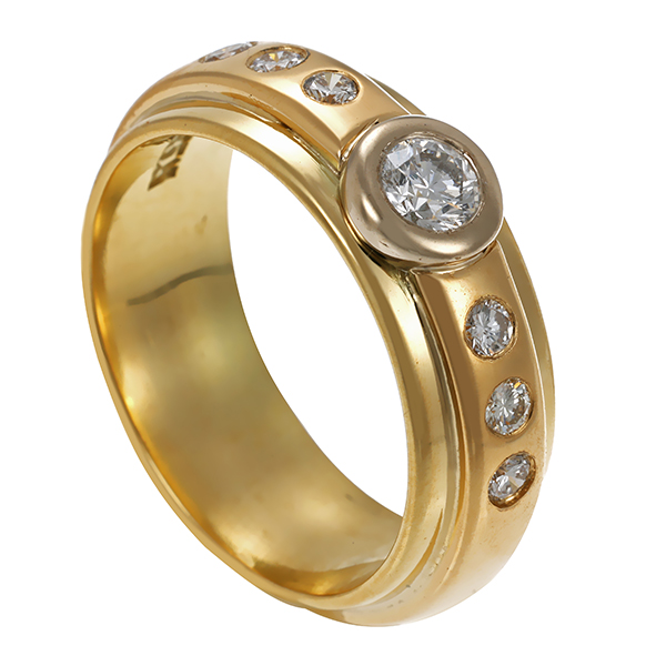 Ring, 14K, Gelb-Weißgold, 1 Brillant 0,25ct, 6 Brillanten