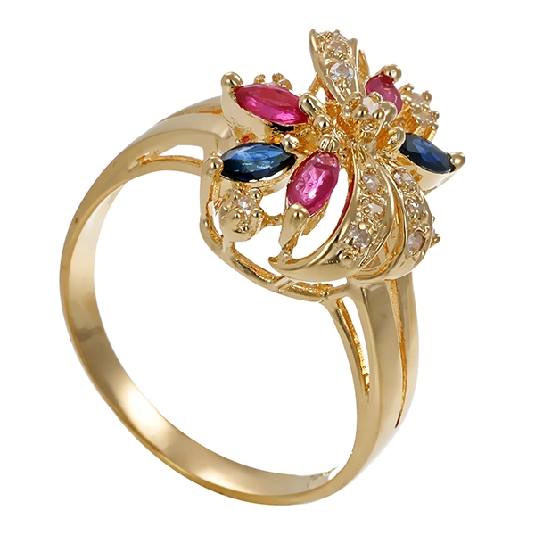 Ring, 14K, Gelbgold, Diamanten, Saphir, Rubin