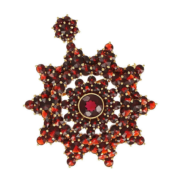 Anhänger, 14K, Gelbgold, Granat, broschiert