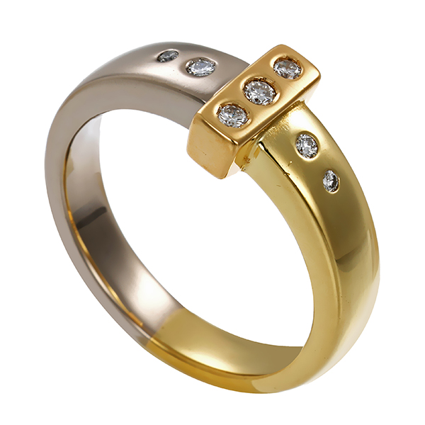 Brillantring, 14K, Gelb-/WEißgold, 7 Brillanten