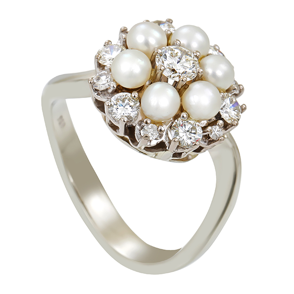 Diamantring, 18K, Weißgold, Brillant, Diamant, Perlen