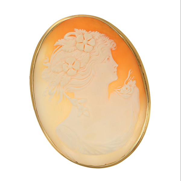 Brosche, 18K, Gelbgold, Gemme