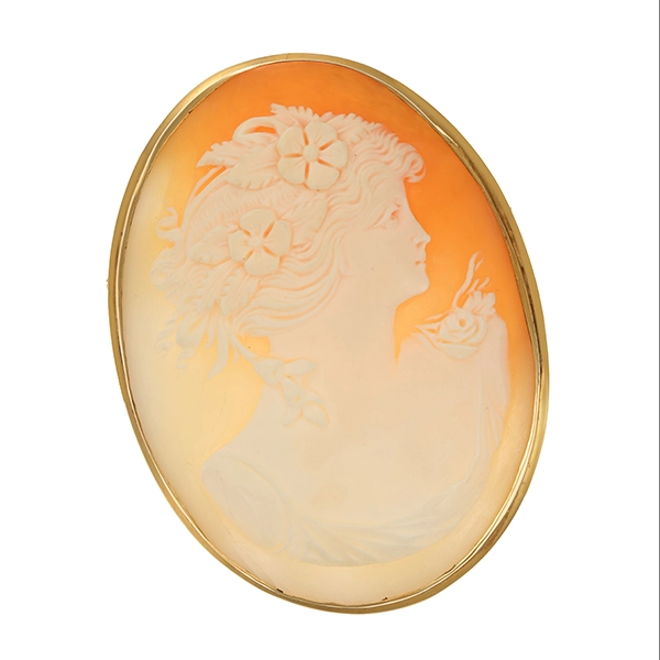 Brosche, 18K, Gelbgold, Gemme