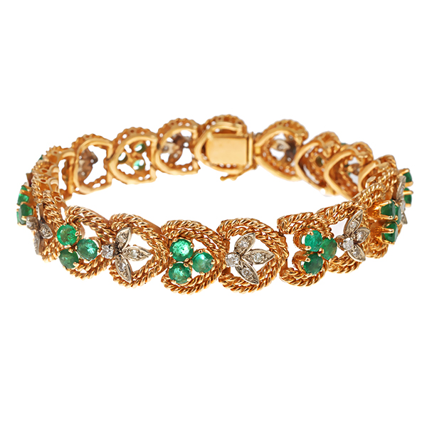 Armband, 18K, Gelb-/Weißgold, Smaragde, Diamanten