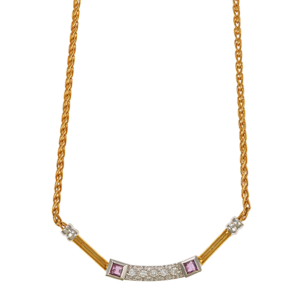 Collier, 18K, Gelb-/Weißgold, Rubin, Brillant