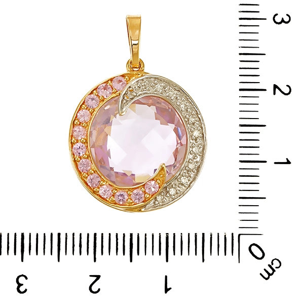Anhänger, 14K, Gelb-/Weißgold, Quarz, Diamanten