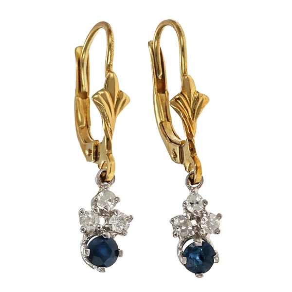 Ohrhänger, 14K, Gelb-/Weißgold, Diamanten, Saphire