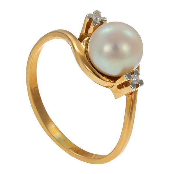 Ring, 18K, Gelbgold, Perle, Diamanten